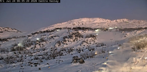 Dawn in Perisher this morning, the snowgusn tail running after a big night Photo: Perisher snow cams